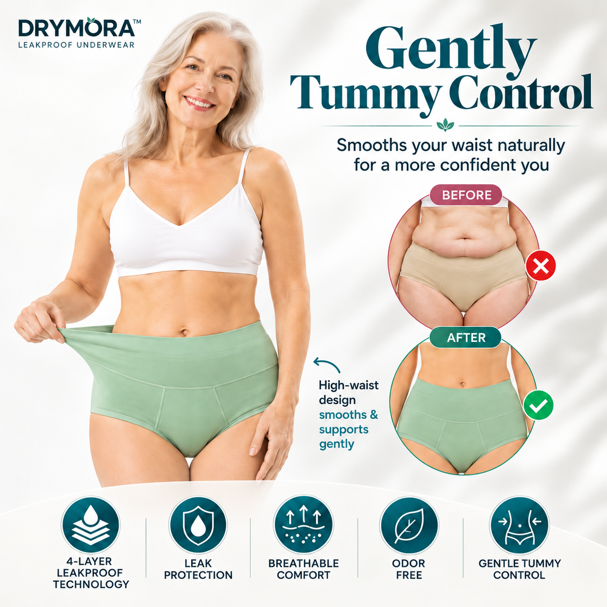 Drymora™ Leakproof High-Waist Brief | Discreet Protection & Everyday Comfort