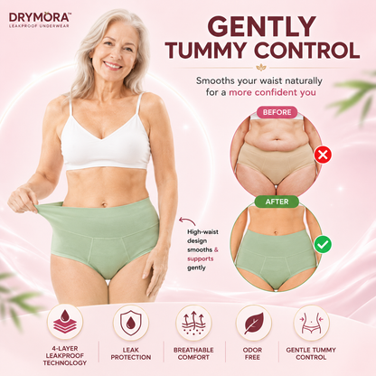 💥LAST DAY 70% OFF💥Drymora™ Premium Bamboo High-Waist Tummy-Control Leakproof Dual-Protection Underwear