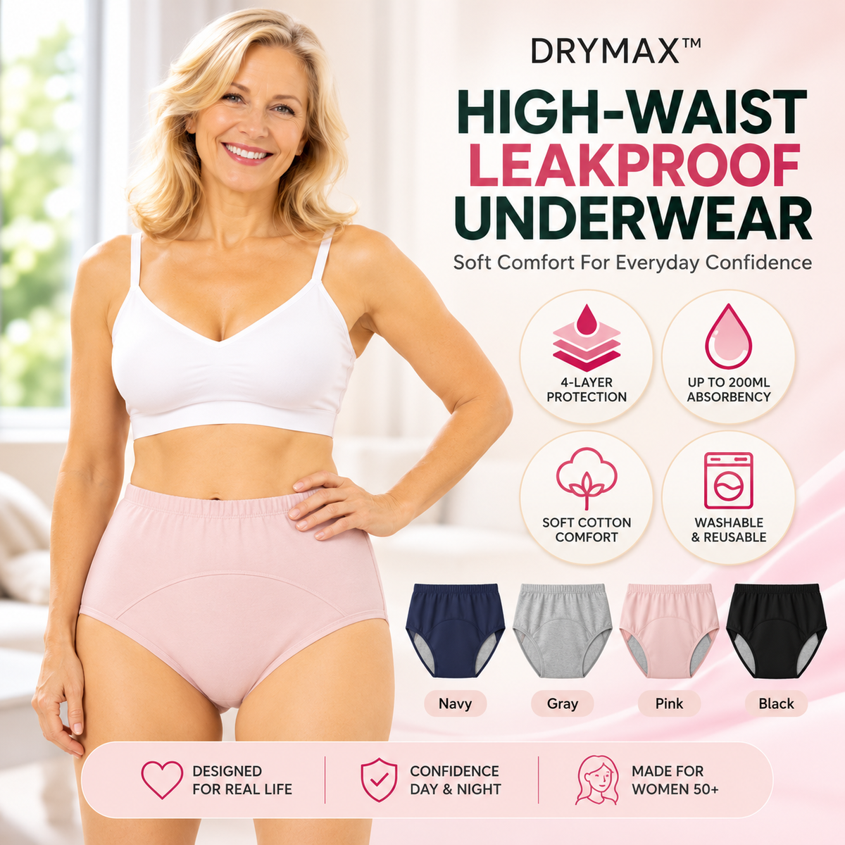 💥LAST DAY 70% OFF💥 Drymax™ Premium Cotton High-Waist Leakproof Underwear