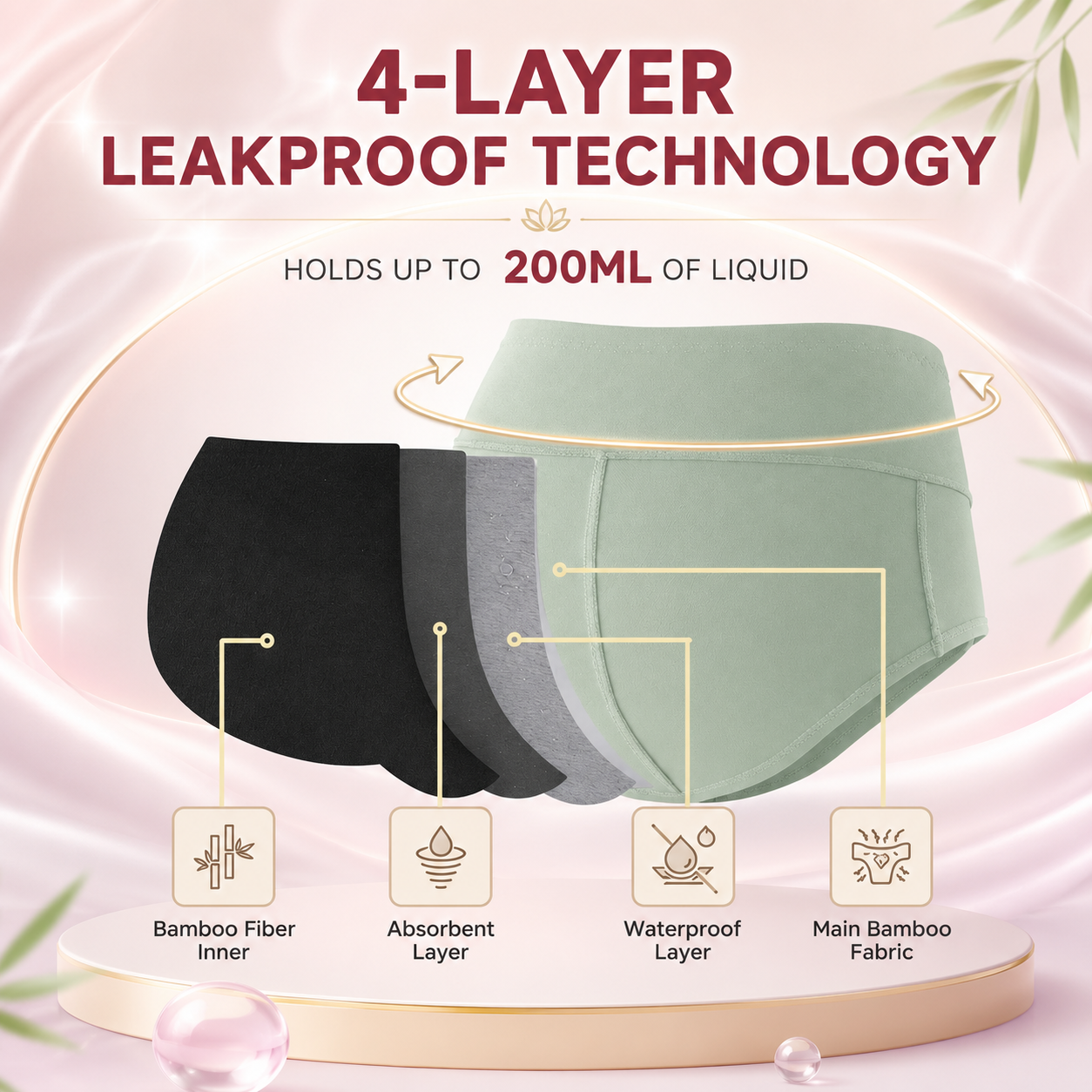 💥LAST DAY 70% OFF💥Drymora™ Premium Bamboo High-Waist Tummy-Control Leakproof Dual-Protection Underwear