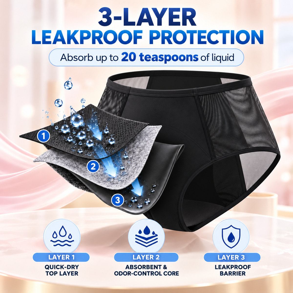 💥 70% OFF 💥 DryNest™ Breathable Mesh High-Waist 3-Layer Leakproof Underwear