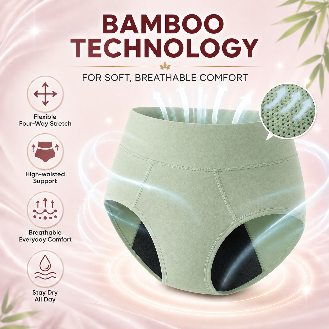 💥LAST DAY 70% OFF💥Drymora™ Premium Bamboo High-Waist Tummy-Control Leakproof Dual-Protection Underwear