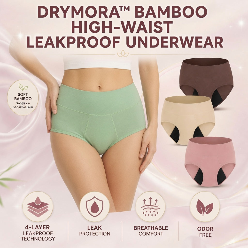 💥LAST DAY 70% OFF💥Drymora™ Premium Bamboo High-Waist Tummy-Control Leakproof Dual-Protection Underwear